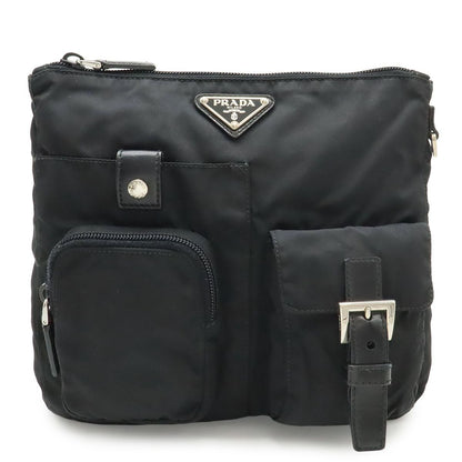 Prada Triangle Logo Belt Bag Waist Pouch Bag Nylon Leather Nero Black Silver