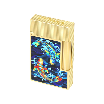 S.T. DUPONT Ligne 2 Golden Koi Fish Blue Lighter/Briquet C16397SH