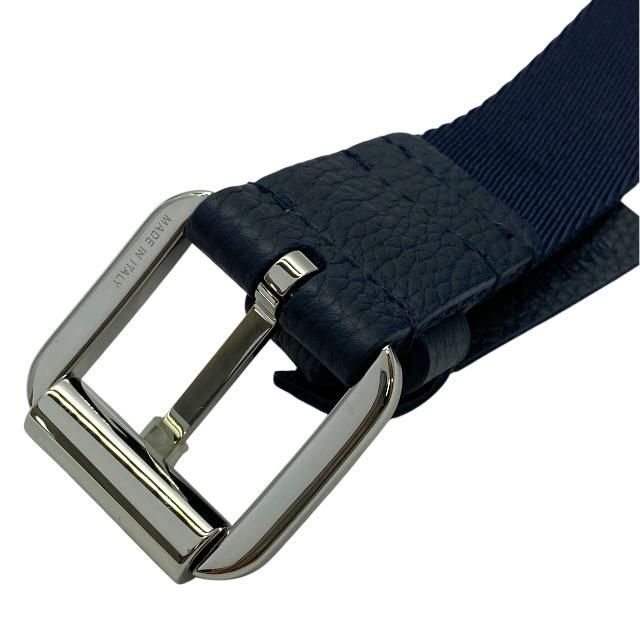 Dior Belt Logo Jacquard Small Item Canvas Leather Navy Silver Hardware